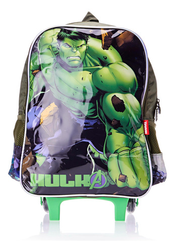 Mochila De Rodinhas Escolar Infantil Menino Marvel Avengers Hulk Grande Verde Luxcel