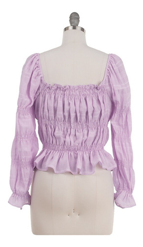Imagen 3 de 7 de Blusa Corta Stretch Manga Larga Plisada Fresca Primaveral.