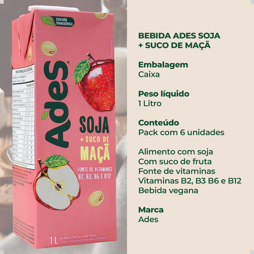 Suco De Soja Ades Sabor Maçã 1l Pack Com 6 Unidades