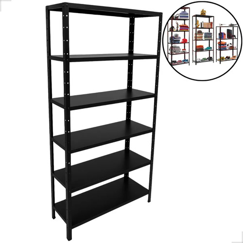 Estante 6 Prateleiras De Aço Livros Ferramentas Quarto Cor Preto Reforçada Marca Cozinha Gourmet Original