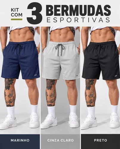 Kit 3 Shorts Futebol e Bermuda Masculina para Academia e Treino