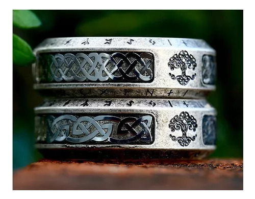 2 Anillos Alfabeto Nordico Vikingo Runas Titanio Hombre A300