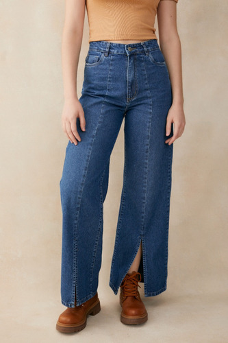 Jean Wide Leg Con Tajo Y Recorte Rimmel