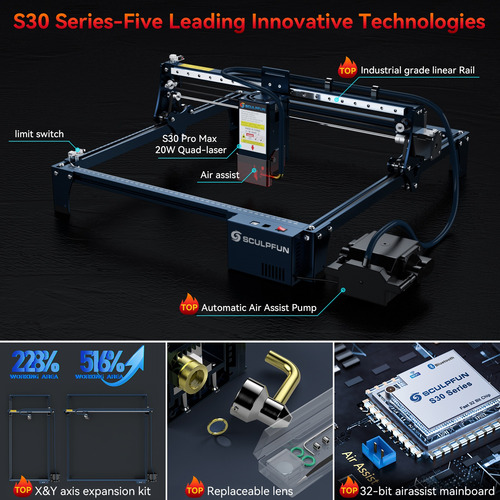 Sculpfun S30 Pro Max 20w Gravador A Laser E Rolo E Câmera