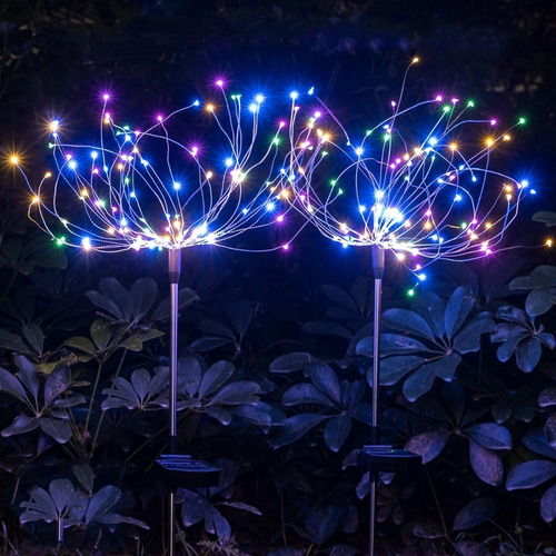 Imagen 8 de 9 de Pack 2 Luces Micro Led Hadas Fuego Artificial Solar Navidad