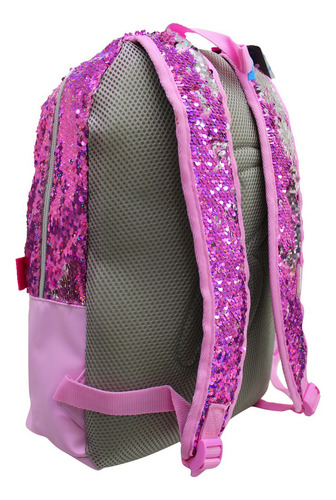 Mochila Juvenil Barbie Lentejuela Mnn Color Rosa Chicle Diseño De La Tela Lisa