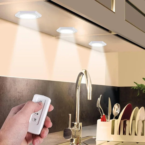 Set De 3 Luces Led Control Remoto Placard Alacena Emergencia Color Blanco
