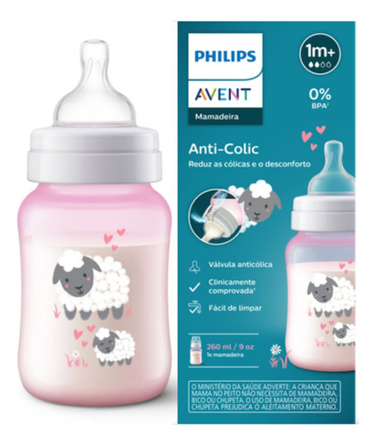 Mamadeira Clássica Anti-colic 260ml Decorada Ovelha