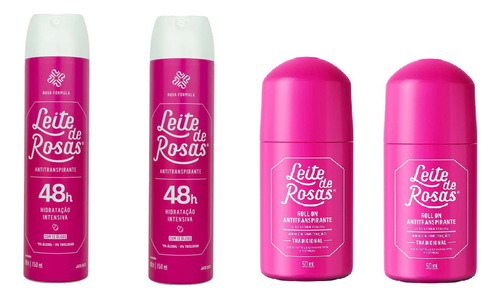 02 Desodorante Leite De Rosas  Spray + 2 Rollon
