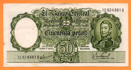 Billete 50 Pesos Moneda Nacional, Bottero 2024, Año 1967 Mb