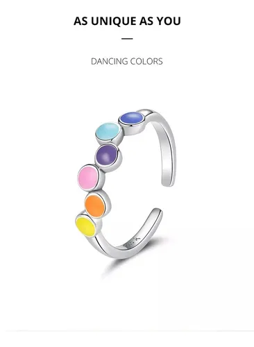 Anillo Ajustable Plata Ley 925, Con Arco De Colores