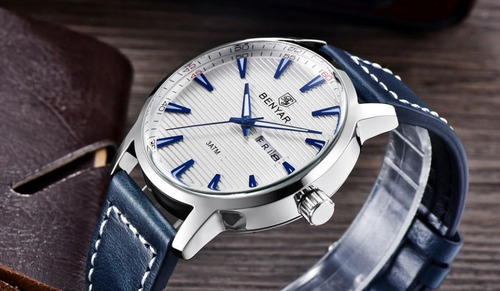 Reloj Hombre Benyar 5145 Pb Deportivo Cuero Caja P/regalo