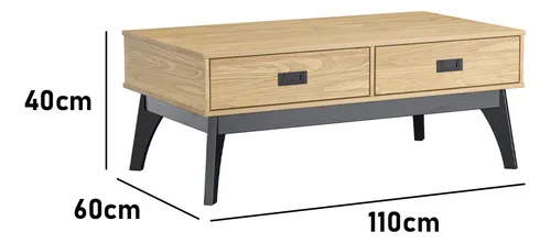 Mesa De Centro Living 2 Cajones 100% Madera Maciza Negro
