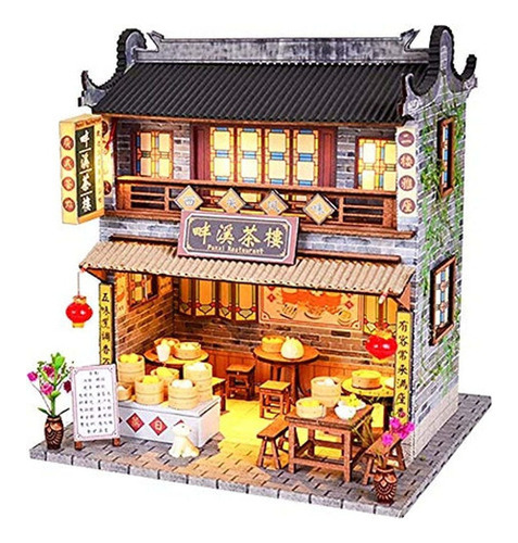 Jmj Diy Casa De Muñecas China Diy Arquitectura Antigua Mini Color Panxi Tea House
