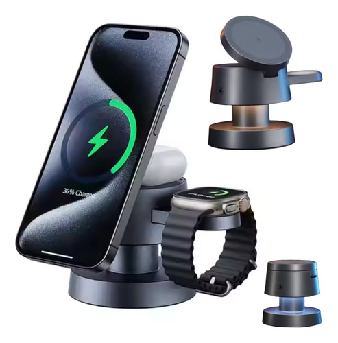 Carregador Sem Fio Indução Para iPhone Apple 3 X 1 Base Mesa