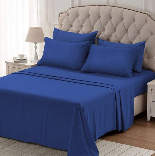 Juego de sábanas Linea Blancaok Hotelera Onix color azul francia con diseño lisa para colchón de 200cm x 140cm x 30cm