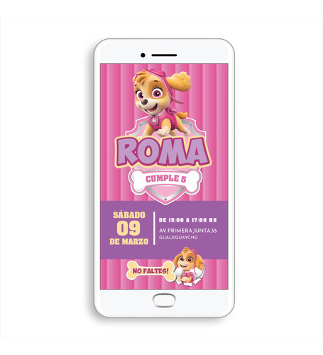 Tarjeta De Cumpleaños Skye Paw Patrol Invitación Digital