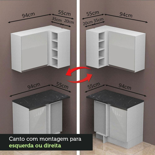 Cozinha Madesa 100 Mdf Acordes Glamy Canto (sem Tampo E Pia) Cor Branco/Rustic