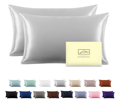Funda Almohada Seda Tamaño Estandar Color Gris Plata 2pzs