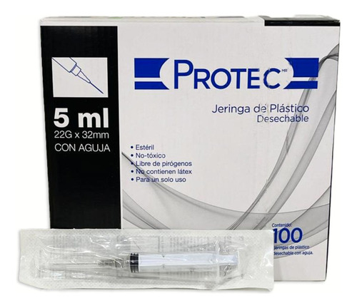 100pz Jeringa Protec Hipodermica Esteril 22g X 32mm 5ml