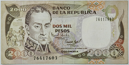 Billete 2000 Pesos 17/dic/1994 Colombia Xf
