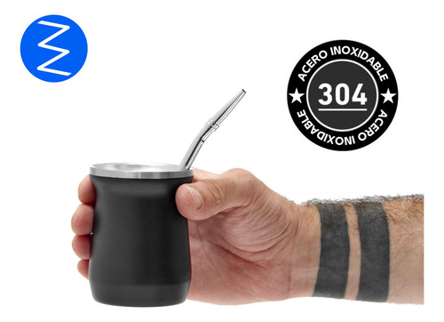 Mate Térmico De Acero Inox. Doble Pared Y Bombilla - 160 Ml Color Negro 160ml