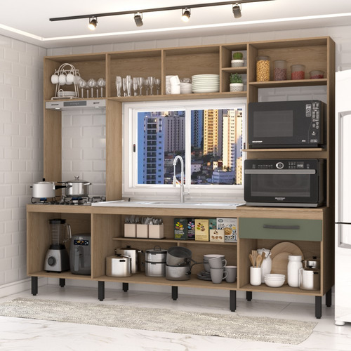 Cozinha Compacta Mavie 6 Portas 1 Gaveta Pistão Cor Verde