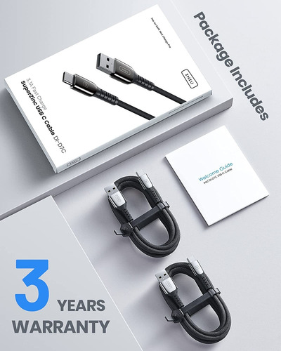 Superzinc Usb C Cable 2 Pack 6 6ft 3 1a Qc3 0 Fast Ch...