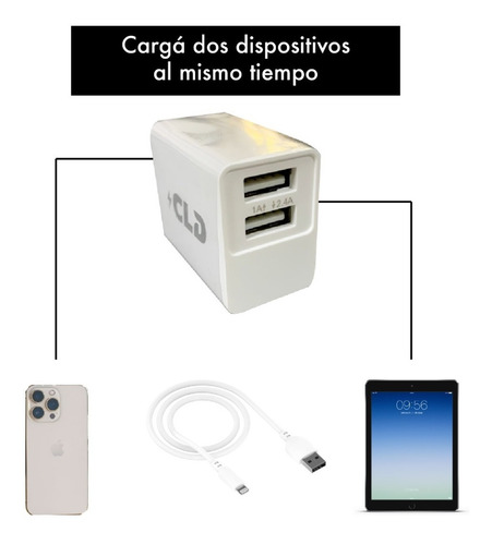 Cargador 2 Usb + Cable Lightning Compatible iPhone iPad 2.4a