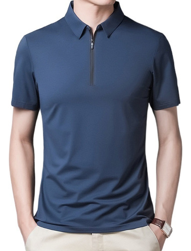 Playera De Seda Con Cremallera For Hombre Polos Casual Cam