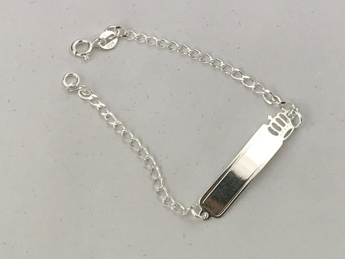 Imagem 4 de 7 de Pulseira Chapa Infantil Coroa Prata 925 Gravação Cx Veludo
