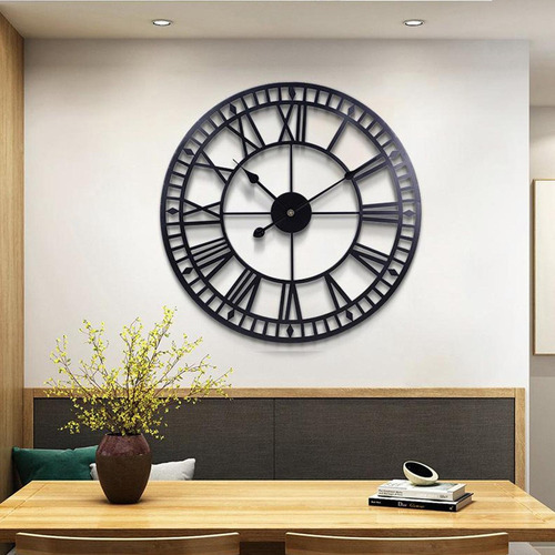 Relojes de pared decorativos de hierro negros con estructura fija en la parte inferior