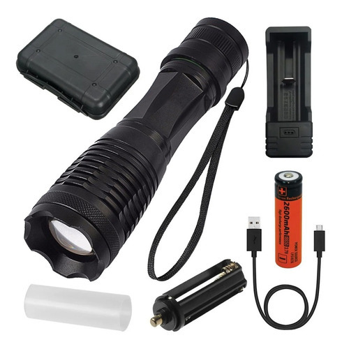 Linterna Led Tactica 1000 Lu Zoom + Cargador Bateria Estuche Color De La Linterna Negro Color De La Luz Blanco