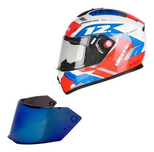 Capacete Moto Bieffe B12 Aragon Preto Color + Viseira Azul