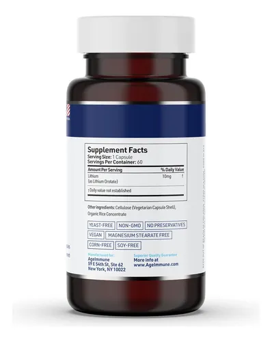 Orotato De Litio 10 Mg 60 Cápsulas Apoyo Memoria Bienestar E