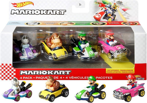 Hot Wheels Personaje Mario Kart Paquete De 4 Personajes