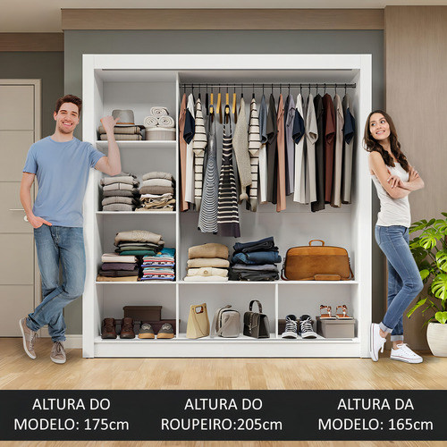 Guarda-roupa Casal 3 Portas Com Espelhos Nobre Madesa Br Cor Branco/Rustic