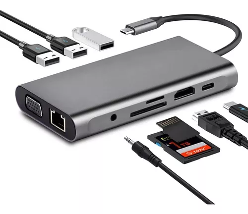 Hub USB C, Adaptador USB 3.0 tipo C, PD 100W, Aluminio