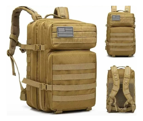 Mochila Tactica 50l Militares Multiusos Camping Notebook Color Ocre Diseño de la tela Liso