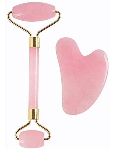 Rodillo Facial Cuarzo Rosa + Gua Sha Masaje Facial Antiarrug