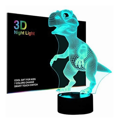 NHSUNRAY Dinosaurio luz de la noche de la lámpara 3D Ilusión dinosaurio 7 colores cambian la decoración de la lámpara con USB lámpara que funcione táctil para niños Niños Niñas Birthda 