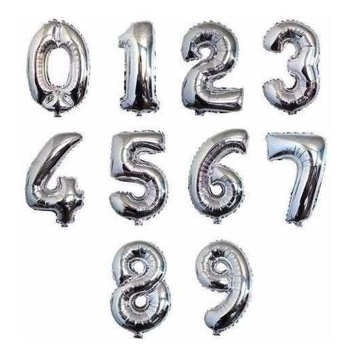 Globo Numero Metalizado Plata Medio Metro