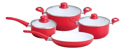 Jogo De Panelas Alumínio 4pcs Vermelho Revestimento Cerâmico