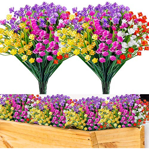 24 Flores Artificiales Exteriores, Resistentes Rayos Uv...