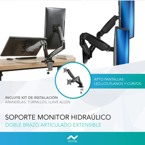 Imagen 3 de 5 de Soporte De Mesa Tv/monitor Nictom Smh02 13 -29 Doble Brazo
