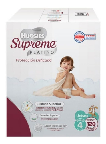 Pañales Huggies Supreme Platino Etapa 4 Con 120 Pzs Unisex Género Sin Género Talla Etapa 4 9 A 12kg