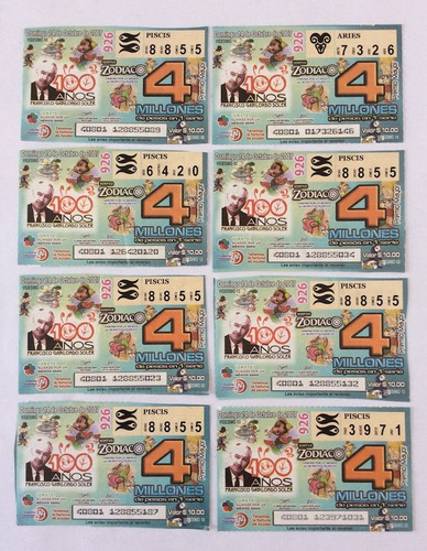 8 Billetes De Loteria 100 Años Francisco Gabilondo Cri-cri (Usado)