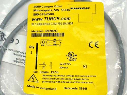Turck Bc5-q08-ap6x2-0.5-psg3m/s250 Capacitive Proximity Zzz