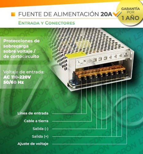 Imagen 3 de 7 de Fuente Switching 12v 20a Metalica Leds Trafo