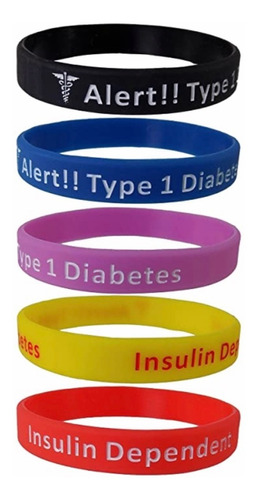 Pulseras Diabetes Tipo 1, Identificación, Silicon 5 Piezas